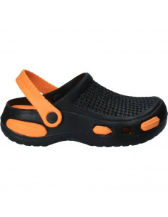 Saboti negri cu portocaliu, stil crocs, pentru femei