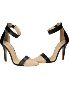 Pantofi fashion bej cu negru, piele naturala 2