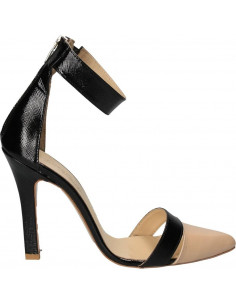 Pantofi fashion bej cu negru, piele naturala