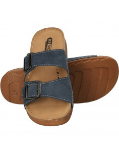 Saboti albastru jeans, cu doua catarame, pentru dama 2