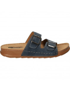 Saboti albastru jeans, cu doua catarame, pentru dama