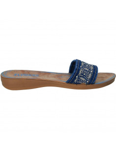 Papuci jeans cu strasuri, culoarea albastra