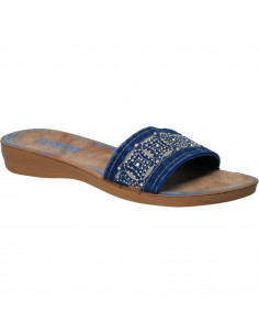 Papuci jeans cu strasuri, culoarea albastra 2