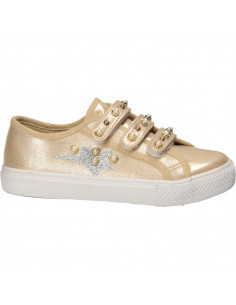 Pantofi trendy aurii, cu perle, pentru fete