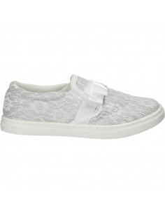 Espadrile albe, din dantela, cu funda