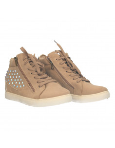 Ghete femei fashion, bej, cu strasuri 2