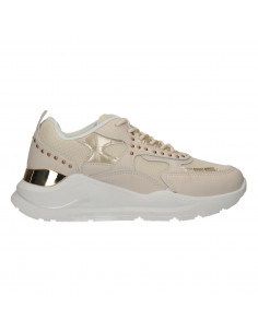 Sneakers dama, bej, cu decor auriu