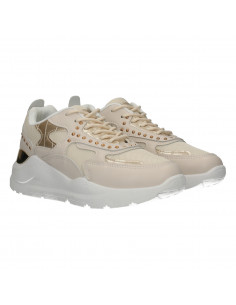 Sneakers dama, bej, cu decor auriu 2