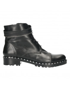 Botine negre, toc mic, piele naturala
