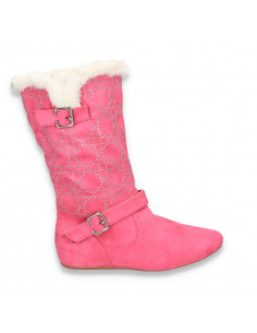 Cizme dama, cu talpa joasa, imitatie velur, fucsia