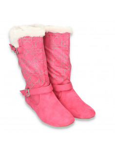 Cizme dama, cu talpa joasa, imitatie velur, fucsia 2