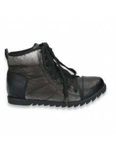 Ghete casual pentru femei, din material textil cu insertii din piele eco, negru-argintiu