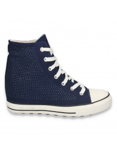 Ghete fashion, cu talpa sport, platforma ascunsa si strasuri, bleumarin