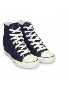 Ghete fashion, cu talpa sport, platforma ascunsa si strasuri, bleumarin 2