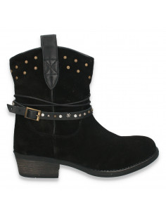 Cizme femei stil country, piele intoarsa, negre