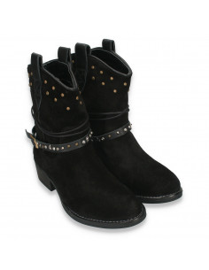 Cizme femei stil country, piele intoarsa, negre 2