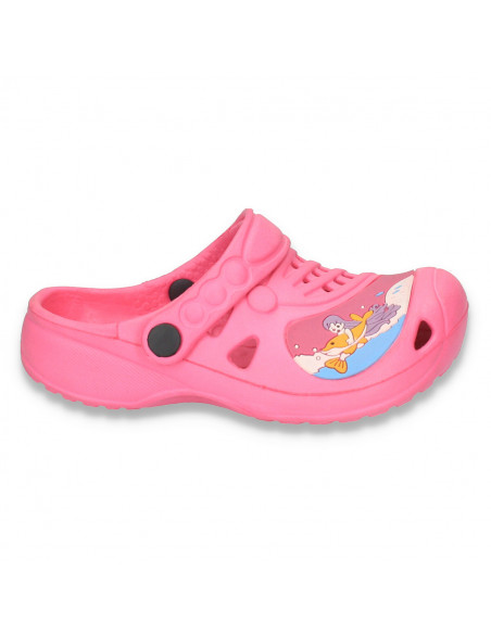 Saboti pentru fete, stil CROCS, imprimeu sirena, roz - LS131