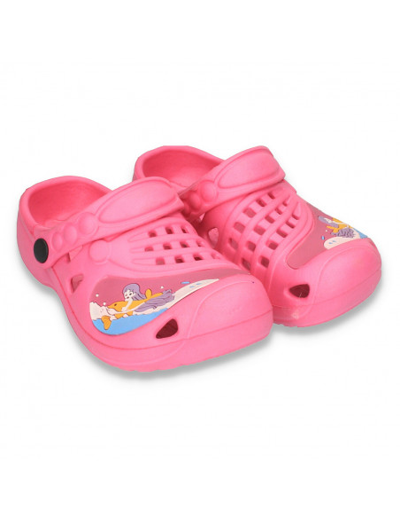 Saboti pentru fete, stil CROCS, imprimeu sirena, roz - LS131