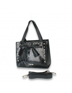 Poseta chic pentru dama, mica, cu imprimeu croco, neagra - M49