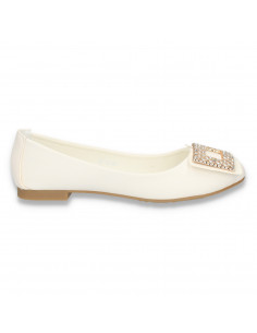 Balerini eleganti dama, cu decoratiune cu strasuri, albi - LS213