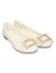 Balerini eleganti dama, cu decoratiune cu strasuri, albi - LS213 2