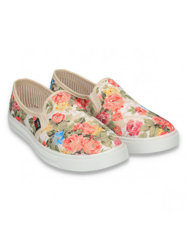 Tenisi casual dama, cu dantela si imprimeu floral - W1