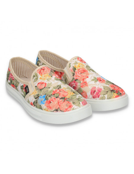 Tenisi casual dama, cu dantela si imprimeu floral - W1