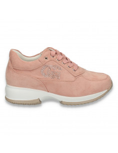 Sneakers dama, casual, imitatie velur, roz - W74