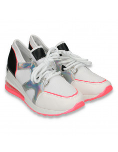Pantofi sport femei, cu talpa inalta, alb-fucsia - W93 2