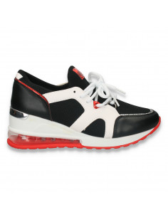 Pantofi sport femei, cu talpa inalta, negru-rosu - W106
