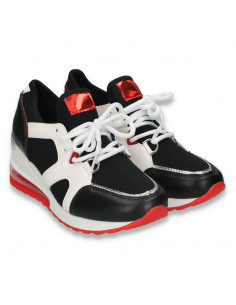 Pantofi sport femei, cu talpa inalta, negru-rosu - W106 2
