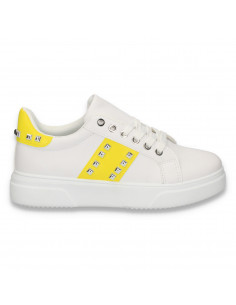 Sneakers dama casual, cu tinte, alb-galben - W111