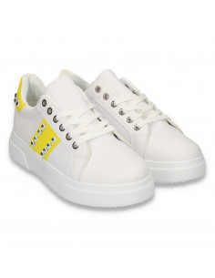 Sneakers dama casual, cu tinte, alb-galben - W111 2