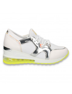 Pantofi sport femei, cu talpa inalta, alb-argintiu - W116