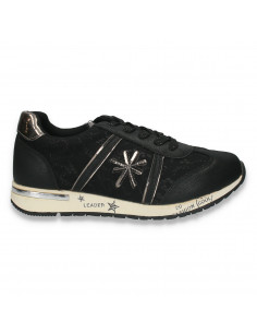 Sneakers fete fashion, cu dantela, negri - W117