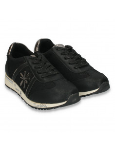 Sneakers fete fashion, cu dantela, negri - W117 2