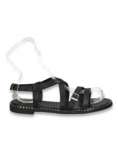 Sandale dama casual, in stil roman, cu talpa joasa, negre - W137
