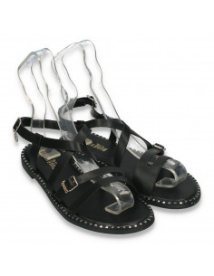 Sandale dama casual, in stil roman, cu talpa joasa, negre - W137 2