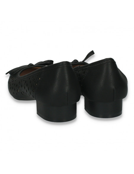 Balerini dama, cu toc mic si perforatii, negri - LS485