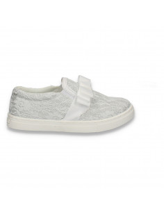Espadrile albe, din dantela, cu funda - W308