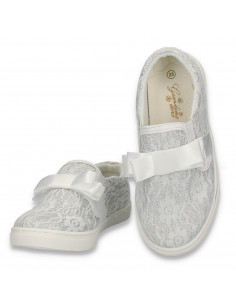 Espadrile albe, din dantela, cu funda - W308 2