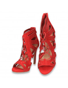 Sandale glami cu toc inalt si strasuri, rosii - W319 2