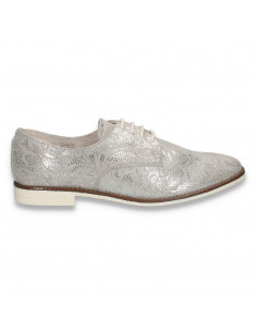 Pantofi dama din piele, stil masculin, argintii - W324
