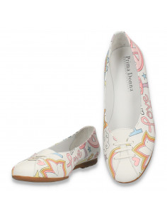 Balerini dama din piele, cu imprimeu colorat, albi - W337 2