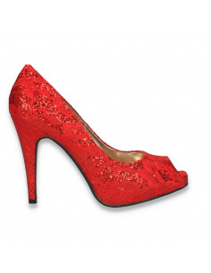 Pantofi decupati, pentru dama, din dantela, rosii - W356
