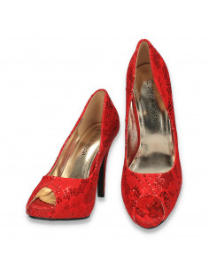 Pantofi decupati, pentru dama, din dantela, rosii - W356 2