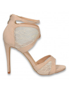 Sandale elegante dama, din dantela, bej - W369