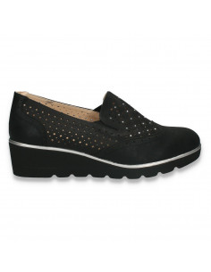 Pantofi femei, cu perforatii si strasuri, negri - W460