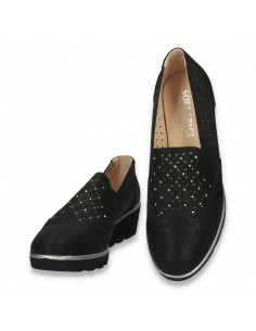 Pantofi femei, cu perforatii si strasuri, negri - W460 2
