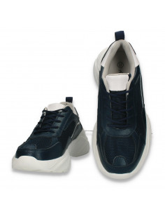 Pantofi sport dama, din piele si textil, cu talpa groasa, bleumarin - W546 2